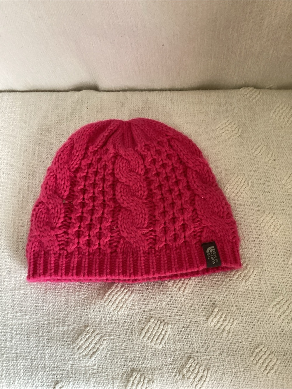 The North Face Beanie Cap Chunky Cable Knit Fisherman Pink Winter Hat OS
